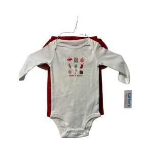 Carters Baby Girls 6m White Long Sleeve Bodysuit Red Tulle Skirt Pants Outfit